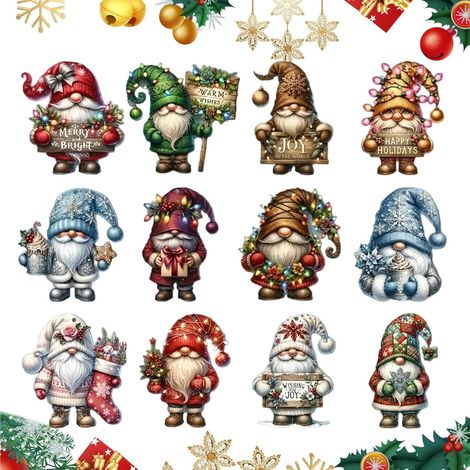 GNOME en Bois pour Arbre de Noël, décorations de Noël pour Arbre Pendentif d’ de GNOME Classique - 12X Ornements de noël, Pendentif en Bois Fait à la Main (1/5)