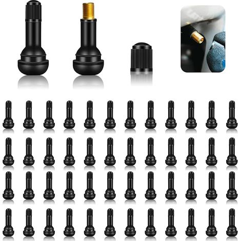 50 Pcs Valve Pneu Voiture TR413, Universal Valve Tubeless Valve Auto, Valve Tubeless Pneu Valve Tige Capuchon en Caoutchouc, Valve de Voiture Snap-in Voiture Pneu Tubeless pour Voiture Moto(Noir)