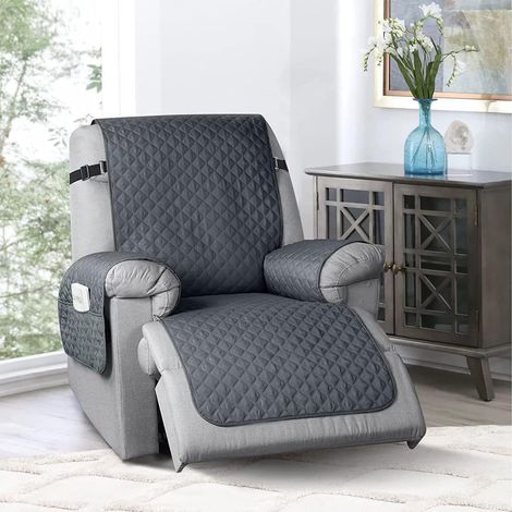 Housse Fauteuil Relax Matelassé 1 Place, Protege Fauteuil Antidérapant Housse de Canapé Inclinable Doux et Confortable avec Poches et Élastique (Gris foncé) (1/5)