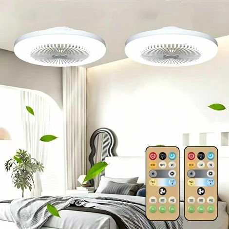 2er-Pack 25 cm (10 Zoll) leiser Deckenventilator – 3-farbige LED-Deckenleuchte – Fernbedienung – 3 Geschwindigkeitsstufen – Leiser Motor für Schlaf- und Wohnzimmer (1/5)