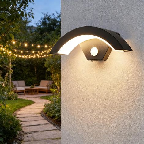 LED-Außenwandleuchte – 1 Stück – Anthrazitfarbenes Metall und Acryl – Schutzart IP65 mit Bewegungsmelder – Für Garten, Veranda, Villa – 29 x 10 cm (1/5)