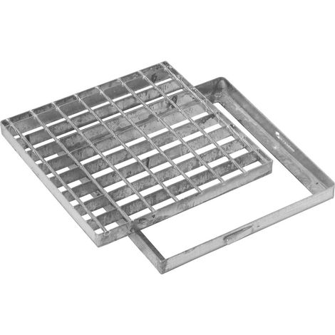 Jardibric – Grille caillebotis 20 x 20 cm – Cadre en acier galvanisé – Pour collecteur d'évacuation des eaux pluviales – Adaptable sur regard ou caniveau en béton