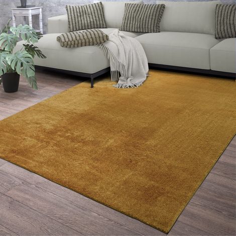 Tapis de salon à poils courts, uni, design moderne, lavable 100 cm x 200 cm x 14 mm, Rectangulaire, Senf