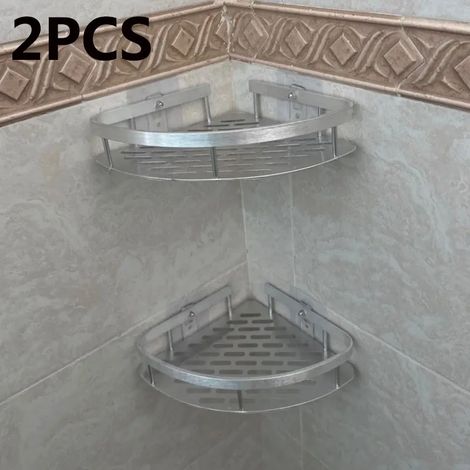 (Argent - Lot de 2) Étagère de salle de bain en alliage d'aluminium, porte-shampoing, organisateur de maquillage, étagère de douche, accessoires de salle de bain, étagère d'angle murale sans perçage (1/5)
