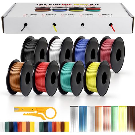 Lot de Câbles Électriques en Silicone 22 AWG 0,3 mm², 8 Couleurs, 10 Mètres par Rouleau, Cuivre Étamé Flexible, pour DIY, Véhicules et Installations Domestiques (1/5)