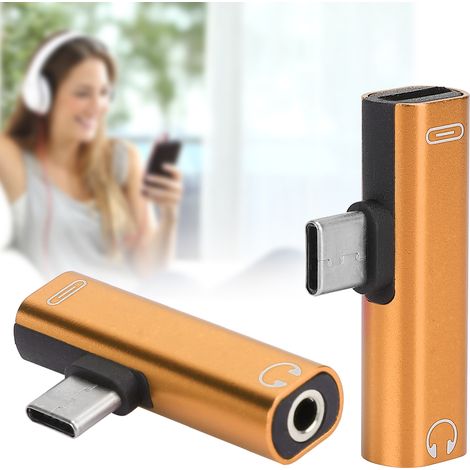 2-teiliges USB-C-auf-3,5-mm-Audiokabel mit Ladegerät, Kopfhöreradapter mit zwei Klinkenbuchsen (Gold)