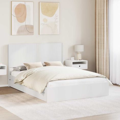 vidaXL Cadre de lit avec rangement et tête de lit Blanc 160 x 200 cm (1/5)