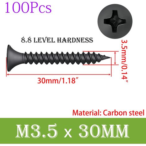 100 Pièces Vis à Bois Autotaraudeuses, Vis pour Cloisons Sèches, Vis à Tête Plate Croisée, Vis Autotaraudeuse Matériel de Fixation, M3.5 x 30mm (1/5)