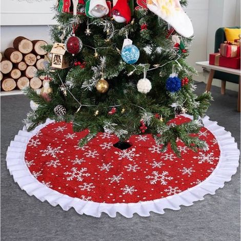 1 Jupe Sapin de Noël, Tissu Non Tissé Blanc Rouge, 90cm, Réutilisable, Décoration Intérieure (1/4)