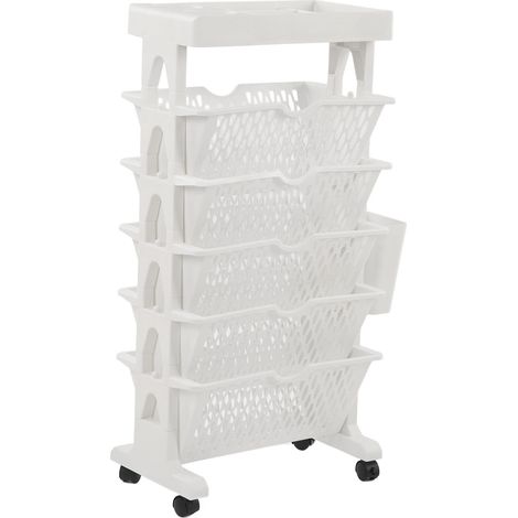 Bibliothèque mobile 6 étages, grande capacité, renforcée, multifonctionnelle, à roulettes pour bureau et salon, blanc (1/5)
