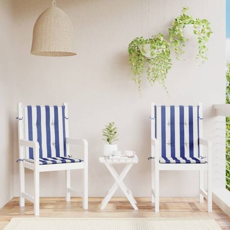 Lot de 2 Coussins de chaise à Dossier bas,Coussins de Chaise Dossier Siège Confortables rayures bleu et blanc -AD64304 (1/5)