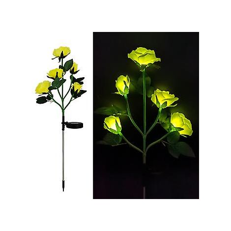 Lampes solaires décoratives en forme de rose à 5 têtes pour jardin extérieur (jaune)