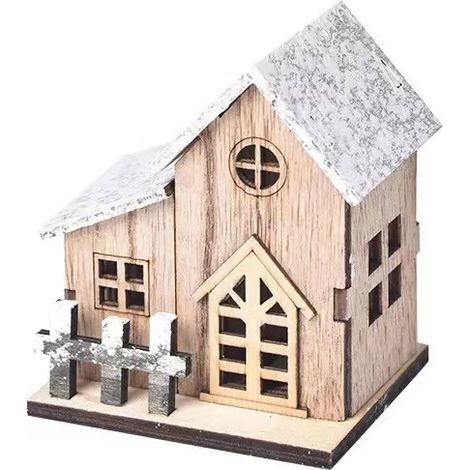 etite maison de village de Noël en bois, toit incliné effet enneigé (1/4)