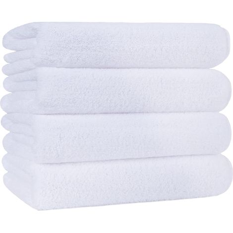 - 4 Serviettes de Bain en Microfibres - sèche Rapidement/ne Peluche Pas - Blanc - 145 x 76 cm (1/5)