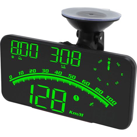Écran LED HUD intelligent haute définition, alarme de vitesse, compteur de vitesse GPS multifonction universel 5V pour voitures et camions, vert (1/5)