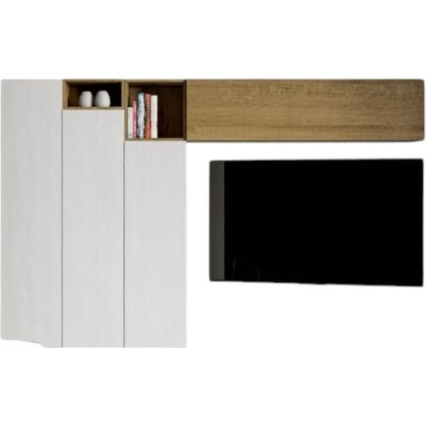 Meuble TV modulable suspendu design blanc et naturel Kina L 214cm - 6 pièces (1/3)
