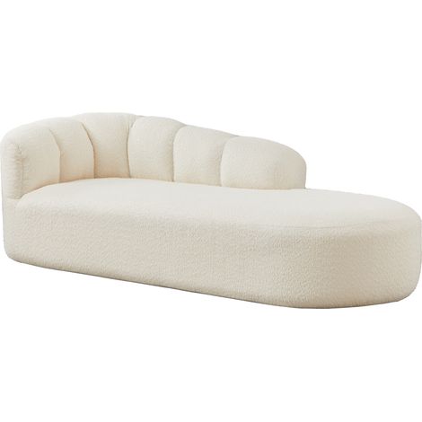 Chaiselongue de chenilla beige con respaldo ondulado y diseño sin brazos (1/5)