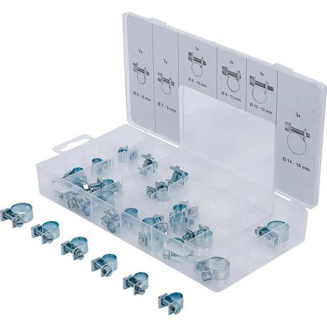 Assortiment de Colliers de Tuyau D. 6-16 mm - 30 pcs - Polyvalents et Résistants - , Pro - D-Work