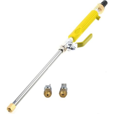 Pistolet de lavage haute pression 2 en 1 Hydro Jet Long Pole Pistolet à eau haute pression Pistolet d'arrosage de voiture Pistolet de lavage de voiture en acier inoxydable Long poteau (Jaune) (1/4)