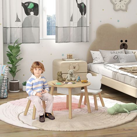 Ensemble 1 table ronde. 2 chaises pour enfant 3 pièces. dossier en forme d'ours. activités. bricolage. repas. 3-6 ans