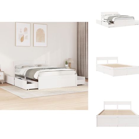 Cadre de lit sans matelas blanc 120x190 cm bois de pin massif - Cadre De Lit - Lit Double - Lit Design - Lit Blanc - Meuble Chambre (1/5)