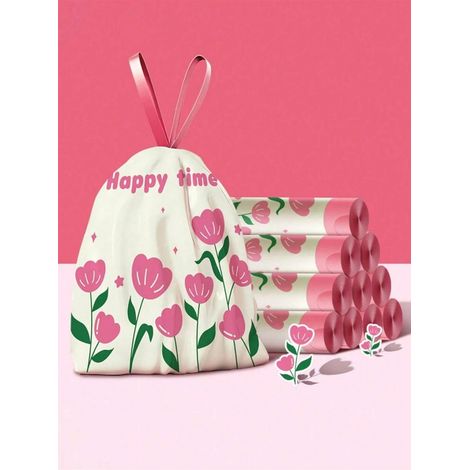 120 sacs poubelle 45x50 cm, épais et étanches, motif tulipe créatif, 8 rouleaux de 15 sacs, pour poubelle ≤17 L (1/5)