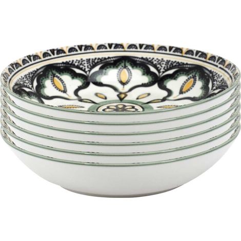 Set de 6 assiettes creuses en porcelaine vert mandala (Ø20cm) - MANDALA (1/3)