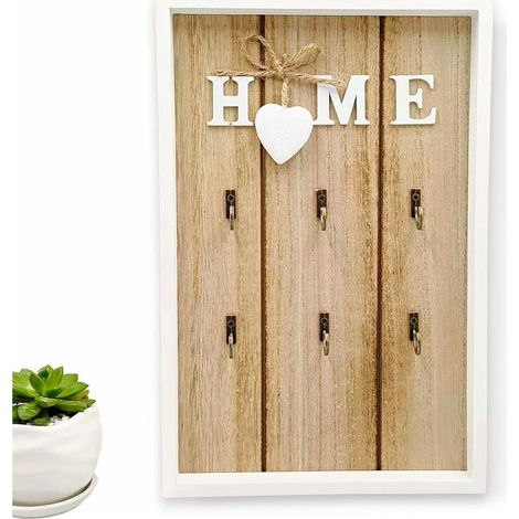 Armoire à clés, Boîte à clés Murale en Bois, avec 6 Crochets à Suspendre pour clés, Boîte de Clés en Bois Armoire à clés, Accessoire Parfait pour la Maison, 30x20x3cm (1/5)