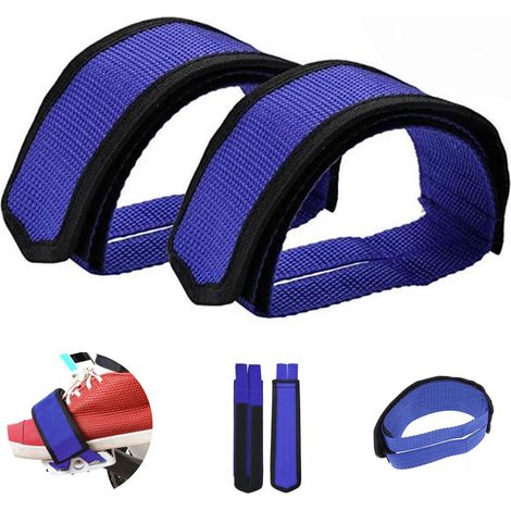 Coppia di cinghie per pedali da bicicletta in nylon blu - Cinghie per pedali - Piedini incernierati - Pedali per bici da strada - Chiusure in nylon - Fermapiedi universali - Regolabili (1/5)