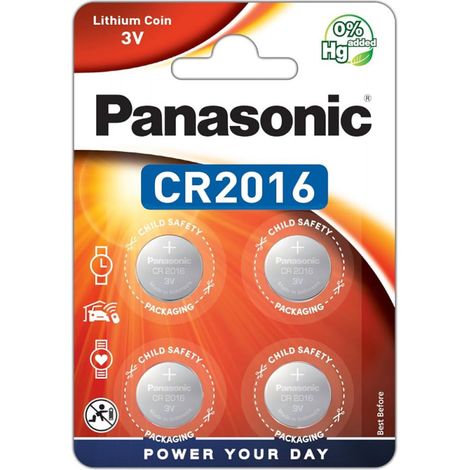 Panasonic – Lot de 4 piles bouton lithium CR2016 3V – Pile plate pour appareils électroniques – Dimensions Ø 20 mm × 1.6 mm