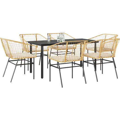 Ensemble à manger jardin coussins 7 pcs-Salon de jardin marron poly rotin verre 431885 (1/5)