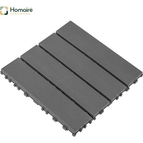 HOMAIRE Carrelages de terrasse en plastique interverrouillables gris foncé pour extérieur, résistants à l'eau et à tous les temps (1/5)