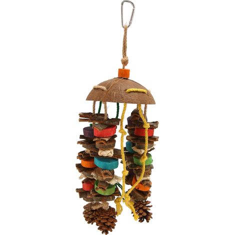Jouets pour cage à perroquets : coquilles de noix de coco, blocs de bois colorés, jouets à mâcher pour perroquets de grande et moyenne taille. (1/5)