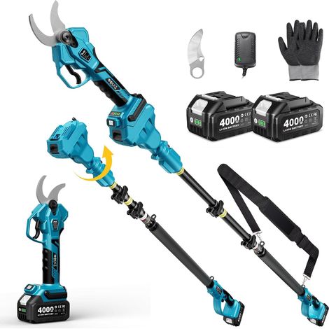 Secateur Electrique Sans Fil Avec Perche Telescopique, Coupe 45 mm Design 2-en-1, 2 Batteries 4,0Ah, Portee Totale 4,5m, Lame SK5, Moteur Sans Balais, Pour Jardin Et Verger Professionnel (1/5)