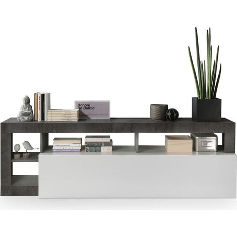 Meuble TV design moderne 184cm noir blanc brillant Dorian BX (1/10)