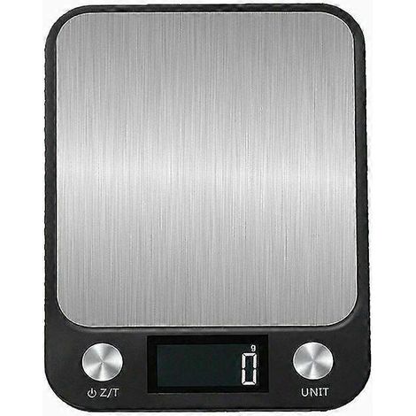 Balance de cuisine plate en acier inoxydable, mini balance électronique 5 kg pour la cuisine et la pâtisserie, pesée au gramme près, noire, fonctionne sur piles (5 kg, 1 g).-AquaForge (1/4)