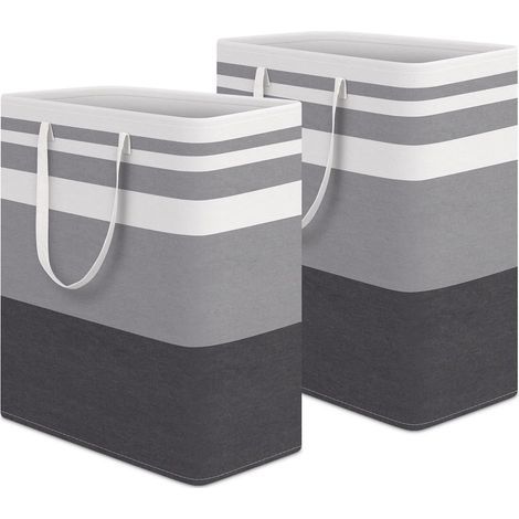 2 cestas de ropa grandes, de 100 L cada una, impermeables y autoportantes, cestas altas plegables con asas extensibles para juguetes en el dormitorio y la sala de estar, gris degradado (1/5)