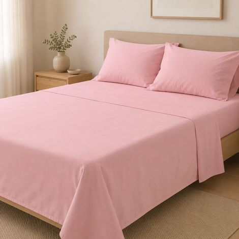 Ensemble Complet Lit 1 Place et Demie Sarenina, en Polycoton, Lavable en Machine, Rose (1/5)