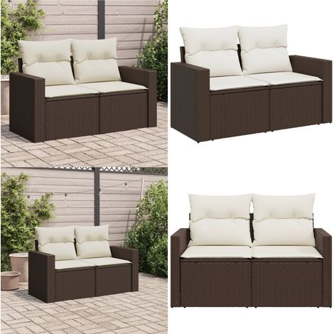 Gartensofa mit Kissen 2-Sitzer Braun Poly Rattan - Gartensofa - Outdoor Möbel - Balkonmöbel - Terrassenmöbel - Lounge Set - Home & Living (1/5)