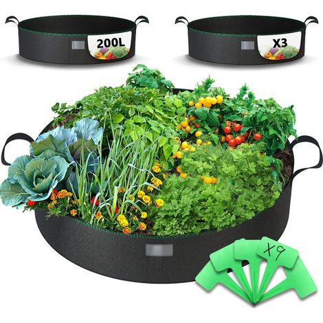 Vounot – Lot de 3 sacs de plantation non tissés 200 L – Matière respirante pour une croissance optimale – Poignées pour un transport facile – Résistants au gel et aux UV (1/5)
