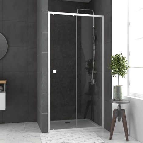 Porta Doccia Scorrevole bianca 100x185 cm + Piatto doccia 100x80 - WHITY SLIDE
