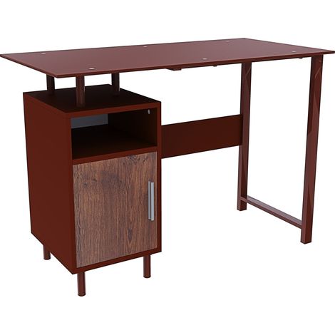 Scrivania Con Ripiano Lucido In Vetro Con 2 Scomparti Scrittoio Mobile Per Computer Desk Da Ufficio Studio Cameretta Soggiorno Sala Da Pranzo 110 x 76.5 x 55 cm (Rovere) (1/5)