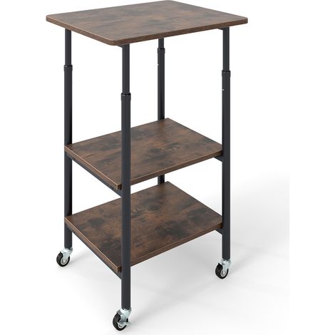 COSTWAY Height Adjustable Printer Stand 3-Tier Printer Cart with Storage-Brown