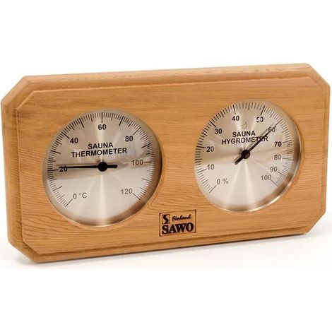 1 thermohygromètre, échelle mécanique 0-100 % / 20-120 °C, bois de cèdre, pour sauna (1/2)