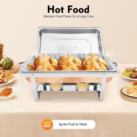 Edelstahl Warmhaltebehälter, 9L Speisenwärmer mit Griff, Buffetwärmer Chafing Dish Geeignet für Catering, Hochzeiten und Events, Silber Warmhaltebehälter, 62 × 34 × 31cm