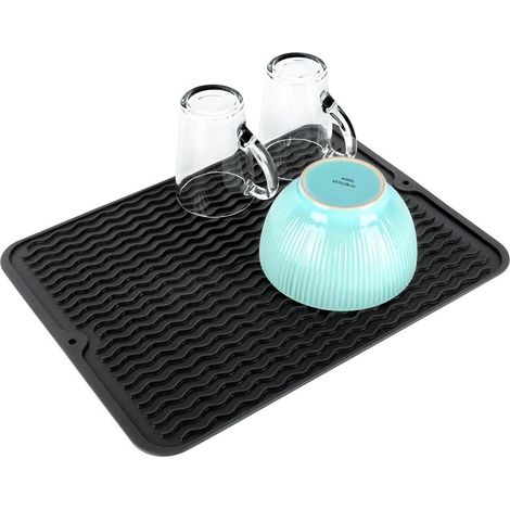 Tapis a vaisselle en silicone noir avec drainage efficace