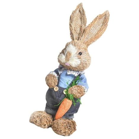 Stehender Osterhase aus künstlichem Stroh, niedliche Dekoration für Haus und Garten, Hasenfigur (1/5)
