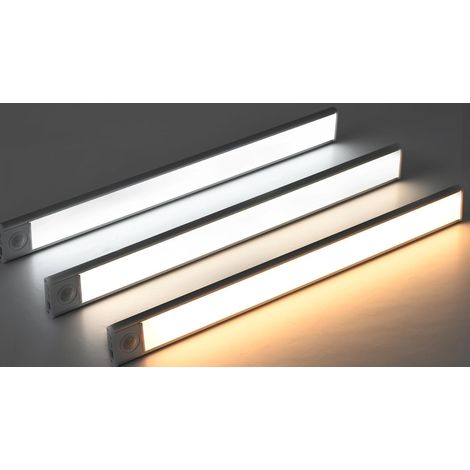 Lampe à détecteur de mouvement, éclairage de placard à intensité variable (3 températures de couleur), rechargeable par USB, veilleuse magnétique, lot de 3, argentée, 20 cm (1/5)