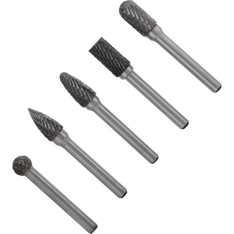 Set mit 5 Doppelnut-Rotationsfeilen aus Hartmetall, 6 mm Schaft, Wolframkarbid-Schleifköpfe und 10 mm Spitzen (1/5)