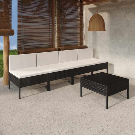 5-tlg. Garten-Lounge-Set mit Auflagen Poly Rattan Schwarz vidaXL (1/5)